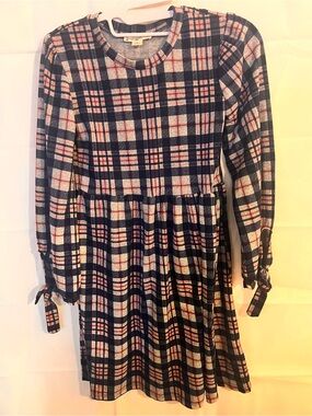 Knitworks Navy and Red Plaid Long-Sleeve Girls Dress